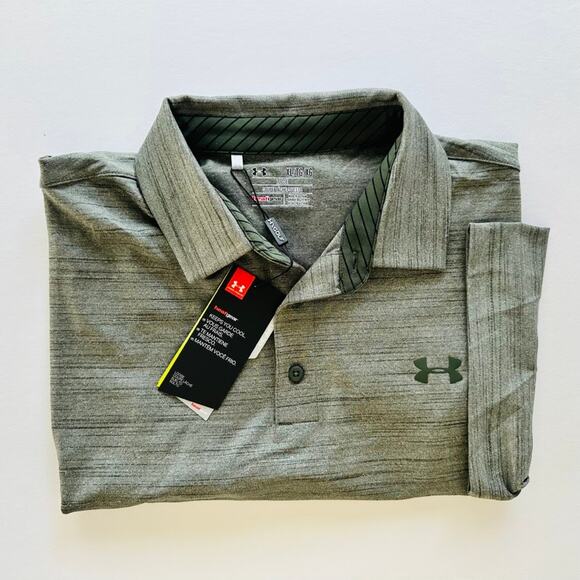 Under Armour Grey Striped Polo Size XL NEW Casual Golf Summer - Picture 1 of 4